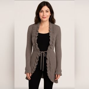 Hanna Andersson victorian gray knit ruffled duster cardigan lagenlook MED